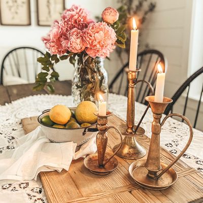 Antiqued Finish Metal Chamberstick One of Each