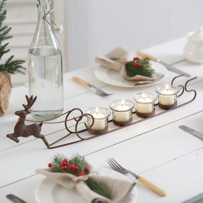 Copper Reindeer and Sleigh Votive Holder