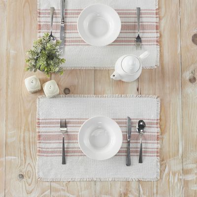 Coral Stripe Frayed Edge Placemat Set of 6
