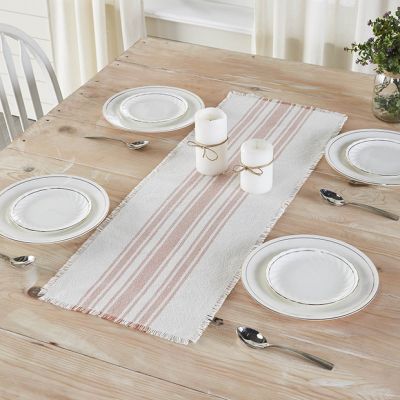 Coral Stripe Frayed Edge Table Runner