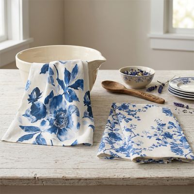 Cottage Bloom Blue Floral Tea Towel Set of 2