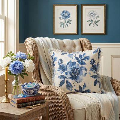 Cottage Bloom Blue Floral Throw Pillow