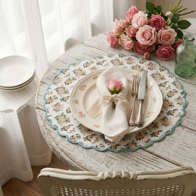 Cottage Cabbage Rose Round Placemat