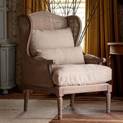 Cottage Farmhouse Cushioned Wing Back Chair