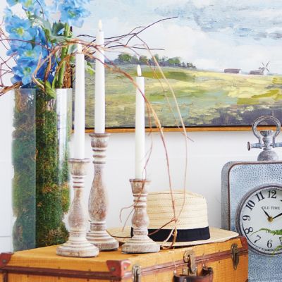 Cottage Farmhouse Taper Candle Holder Set of 3