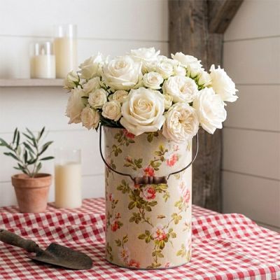 Cottage Floral Handled Metal Bucket