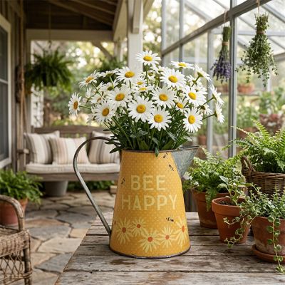 Cottage Garden Bee Happy Metal Pitcher Vase