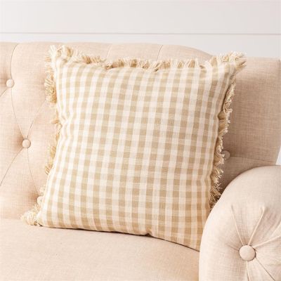Cottage Gingham Throw Pillow With Fringe