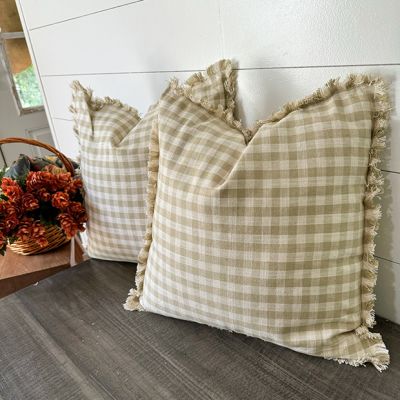 Cottage Gingham Throw Pillow With Fringe