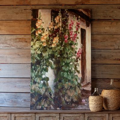 Cottage Hollyhocks Print Wall Decor
