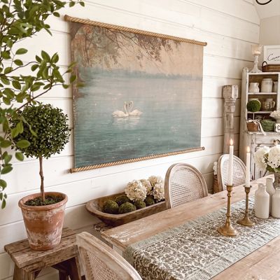 Cottage Lake Swan Canvas Scroll Wall Decor