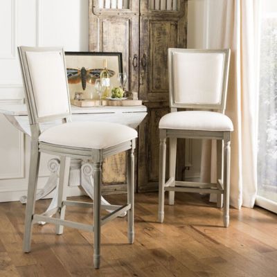 Cottage Linen Cushion Bar Stool Set of 2