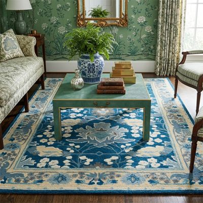 Cottage Manor Navy/Beige Floral Area Rug