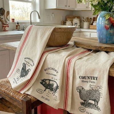 Cotton Tea Towel With Farm Animals Set of 3