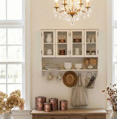 Country Cottage 4 Door Wall Cabinet with Hooks