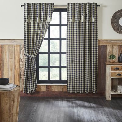 Country Cottage Check Scalloped Curtain Panel Set of 2