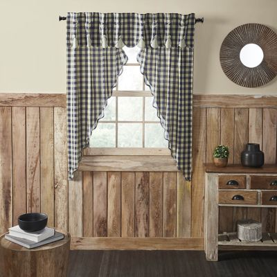 Country Cottage Check Scalloped Prairie Curtain Panel Set of 2