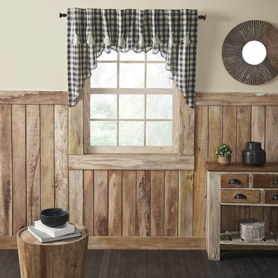 Country Cottage Check Scalloped Swag Set of 2