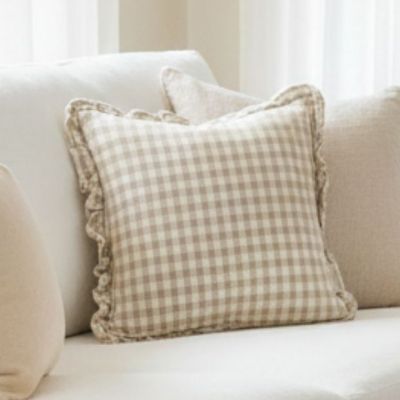 Country Cottage Tan Gingham Accent Pillow