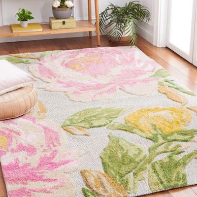 Country Floral Pink/Grey Area Rug
