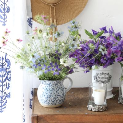 Country Floral Print Stoneware Pitcher