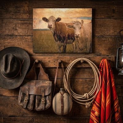 Cow In The Field Vintage Reproduction Canvas Wall Art