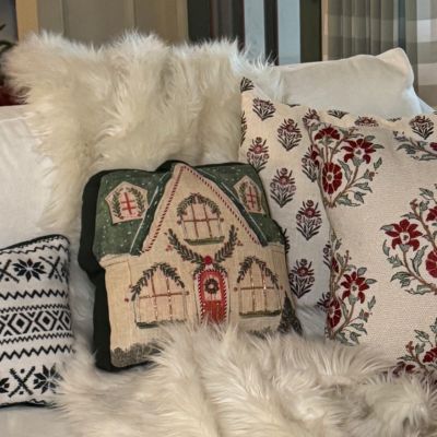 Cozy Christmas Cottage Accent Pillow