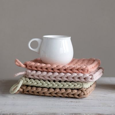 Crocheted Cotton Square Potholder Set of 4