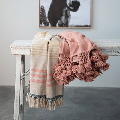 Crocheted Cotton Throw Blanket With Tassels