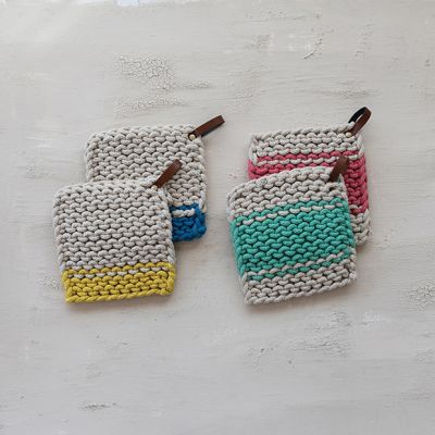 Crocheted Stripe Pot Holder Set of 4
