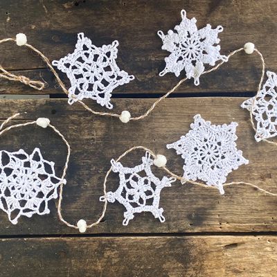 Crocheted Winter Snowflake Garland