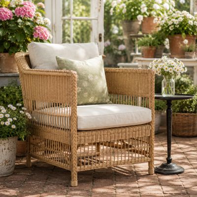 Cushioned Rattan Vineyard Chair