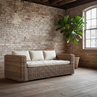 Cushioned Rustic Rattan Sofa