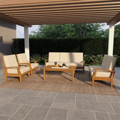 Cushioned Teakwood 5 Piece Patio Set