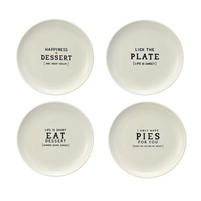 Cute Sayings Stoneware Dessert Plate Set of 4