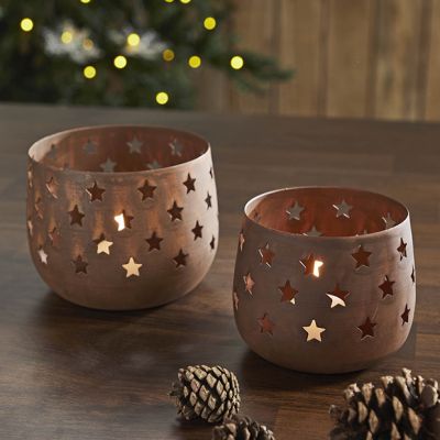Cutout Stars Rustic Votive Holders Set of 2