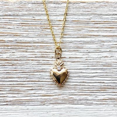 Dainty Flaming Heart Gold Necklace