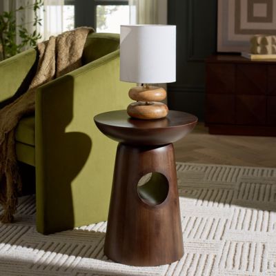 Dark Brown Mango Wood Round Accent Table