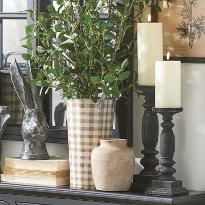 Dark Embossed Wood Candle Holders Set of 2