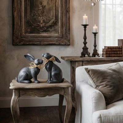 Dark Rabbit With Raffia Bow Set of 2