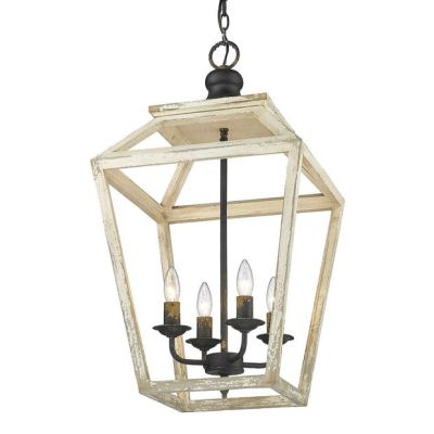 Distressed 4 Light Lantern Pendant In Antique Black