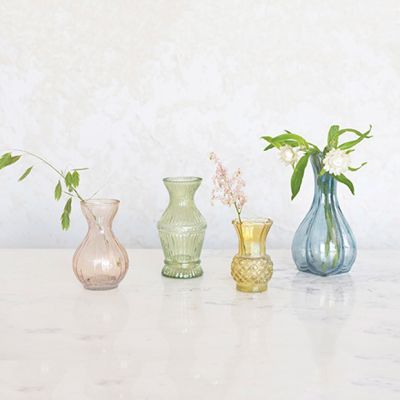 Debossed Glass Bud Vase Collection Set of 4