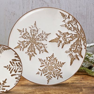 Debossed Snowflakes Ceramic Dinner Plate