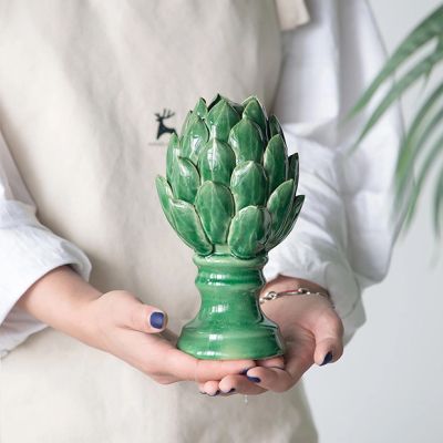 Decorative Ceramic Green Artichoke Accent 7.5 Inch