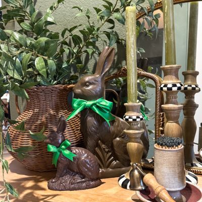 Decorative Chocolate Bunny with Green Bow Figure
