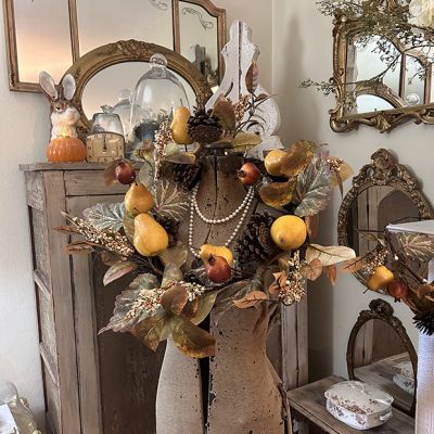 Decorative Faux Pears and Pomegranates Wreath