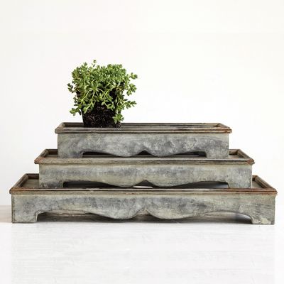 Decorative Galvanized Tray Pedestals Set of 3