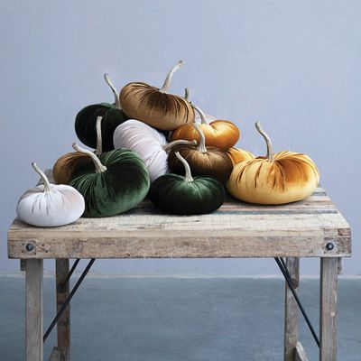 Decorative Green Velvet Pumpkin 10 Inch