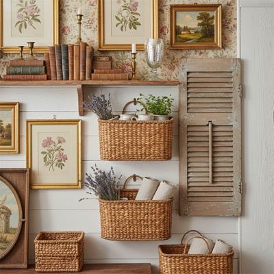 Decorative Hanging Natural Wall Baskets Set of 2