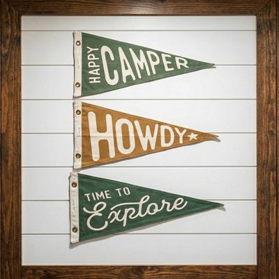 Decorative Happy Camper Pennant Flags Set of 3